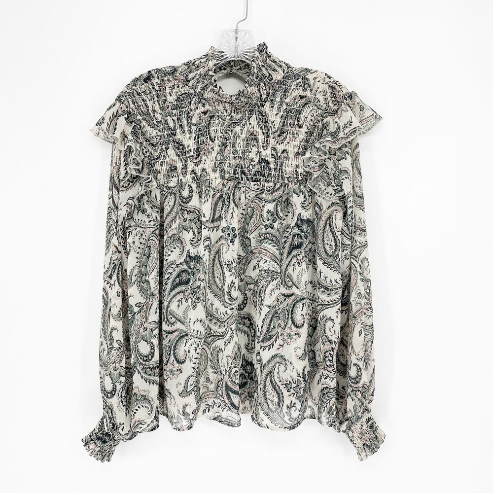 Ophelia Roe Long Sleeve Paisley Ruffle Top Size Medium